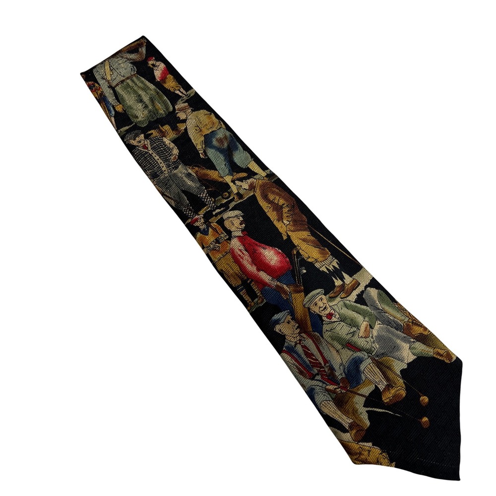 Vintage Tango by Max‎ Raab Necktie Mens OS Black Golf Scene Silk Made in USA E15